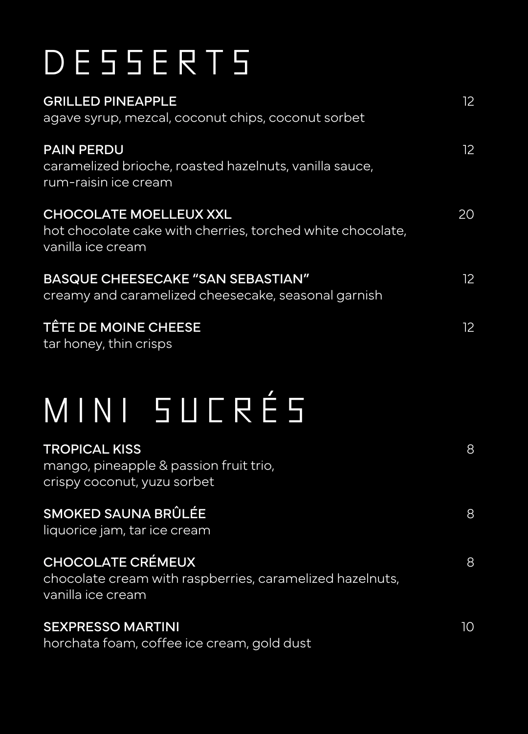 FUME menu dessert