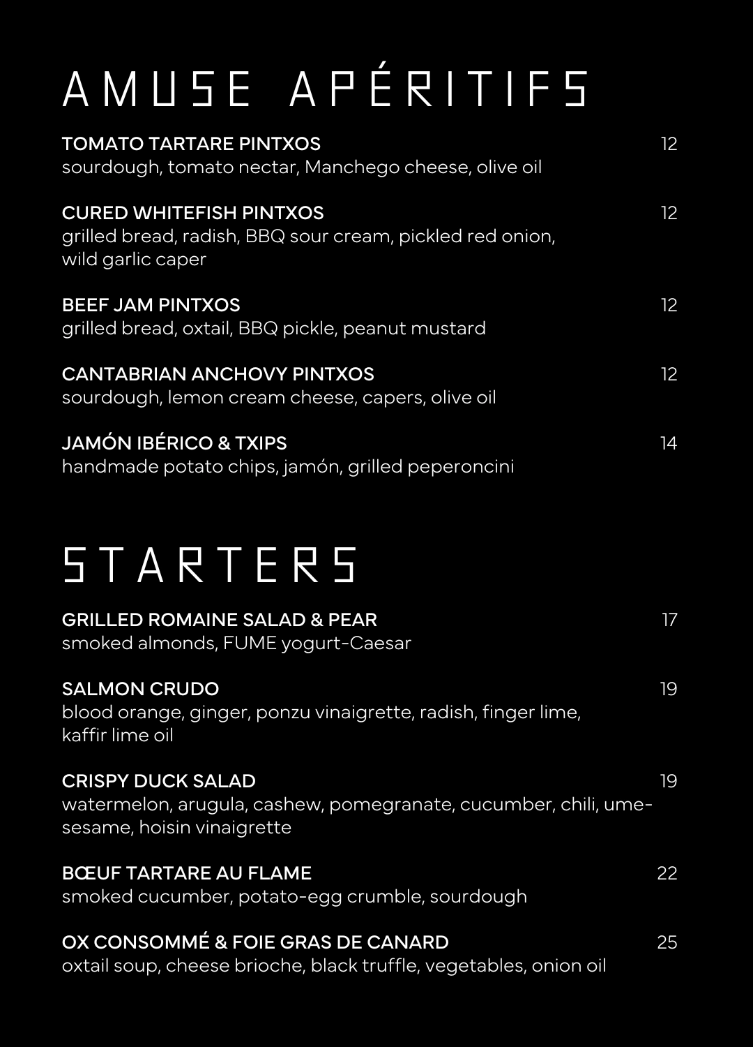 FUME menu starters