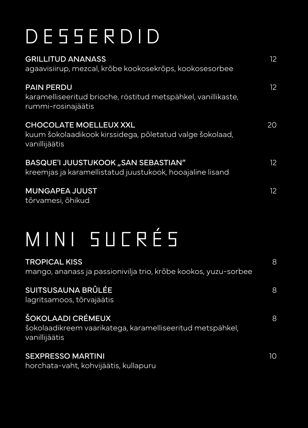 FUME menüü dessert