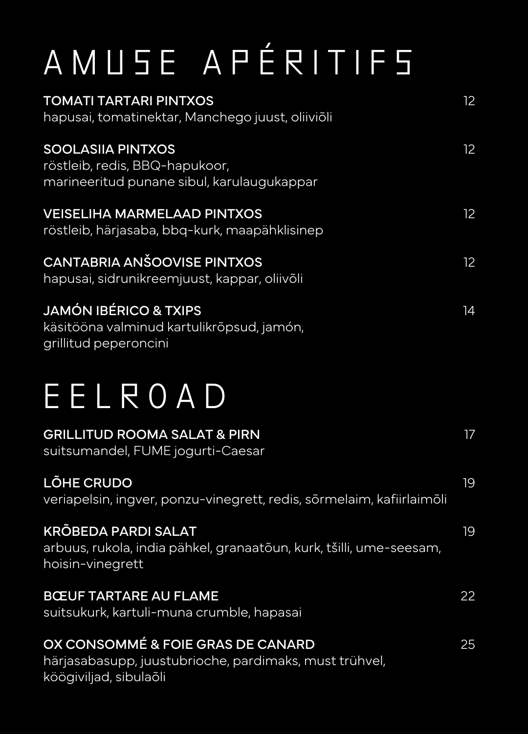 FUME menüü eelroad